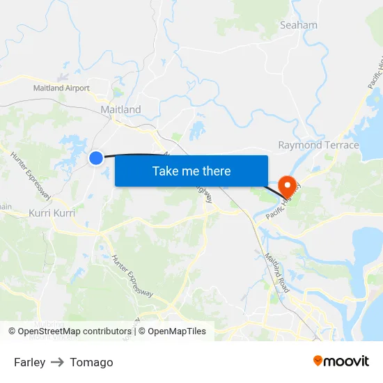 Farley to Tomago map