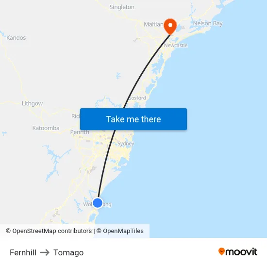 Fernhill to Tomago map