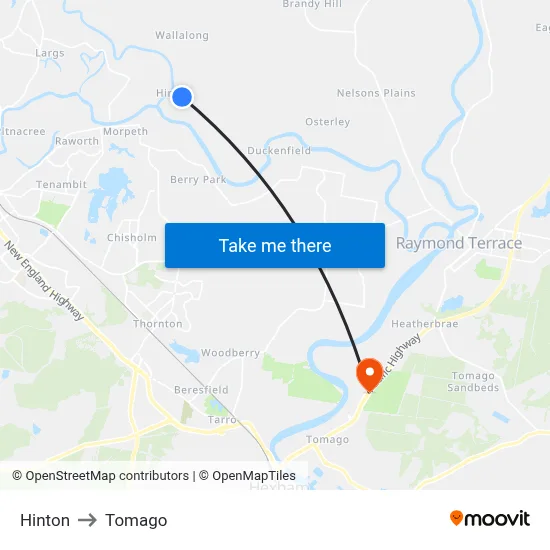 Hinton to Tomago map