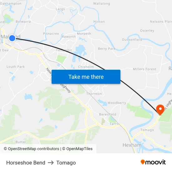 Horseshoe Bend to Tomago map