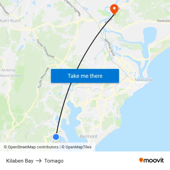 Kilaben Bay to Tomago map