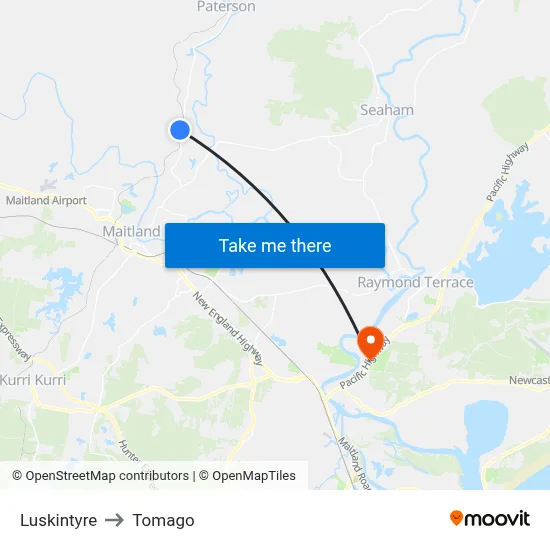 Luskintyre to Tomago map