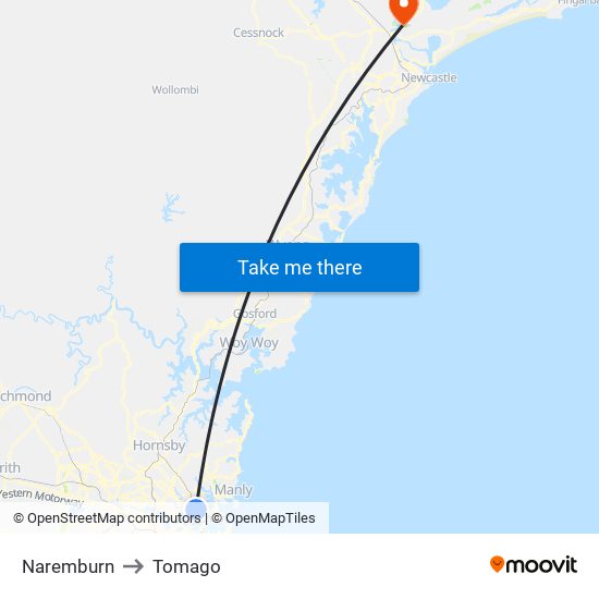 Naremburn to Tomago map