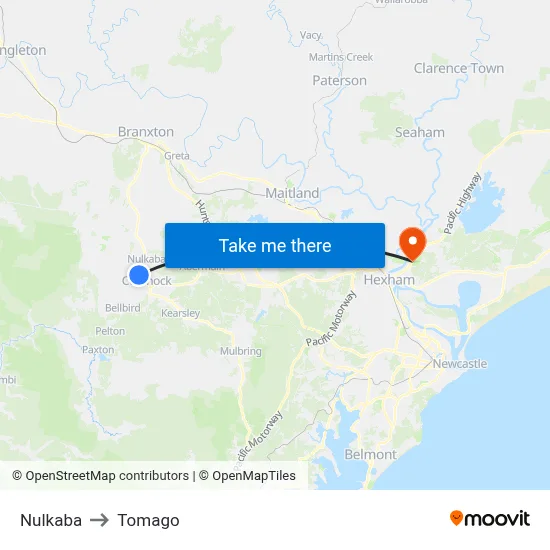Nulkaba to Tomago map
