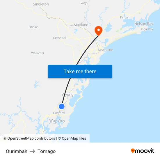 Ourimbah to Tomago map