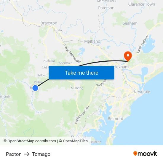 Paxton to Tomago map