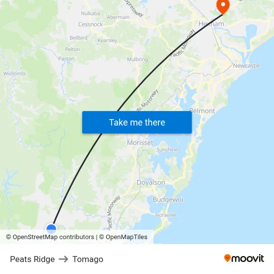 Peats Ridge to Tomago map