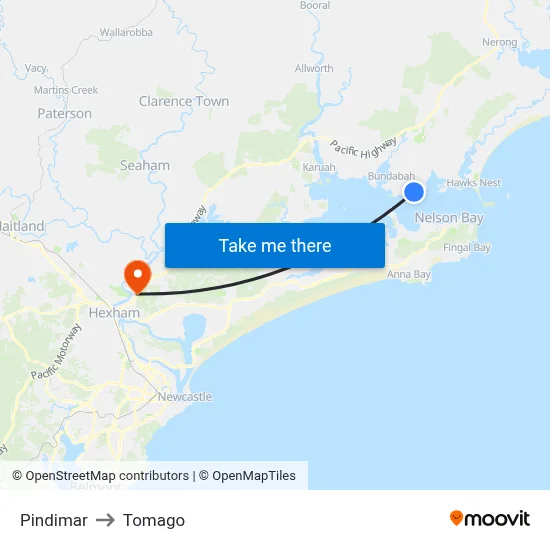 Pindimar to Tomago map