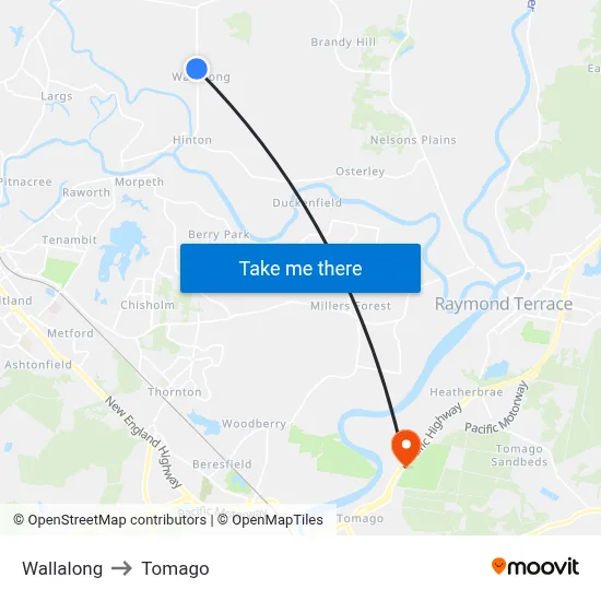 Wallalong to Tomago map