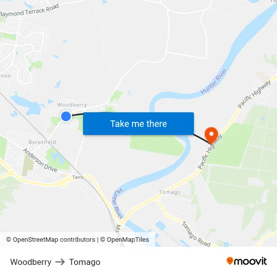 Woodberry to Tomago map