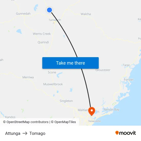 Attunga to Tomago map