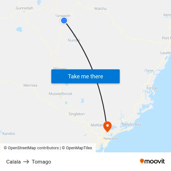 Calala to Tomago map