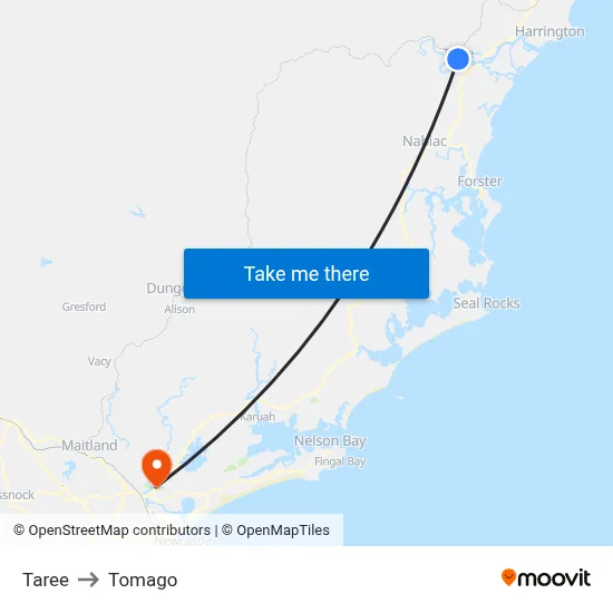 Taree to Tomago map