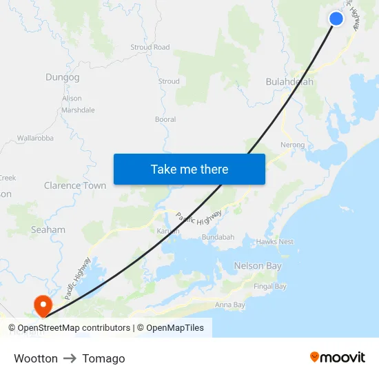 Wootton to Tomago map