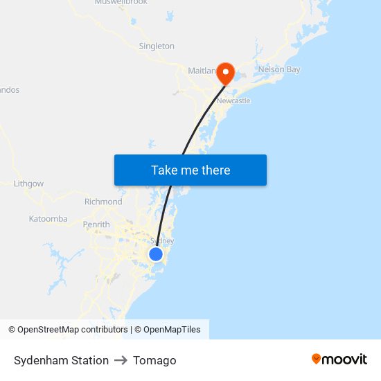 Sydenham Station to Tomago map