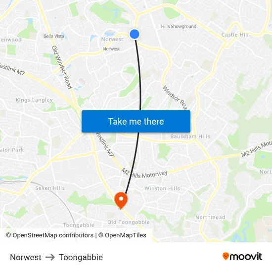 Norwest to Toongabbie map