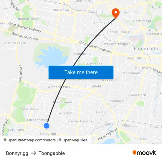 Bonnyrigg to Toongabbie map