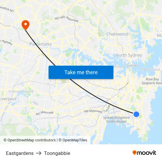 Eastgardens to Toongabbie map