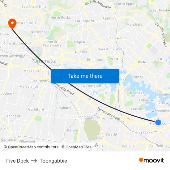 Five Dock to Toongabbie map