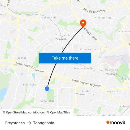 Greystanes to Toongabbie map
