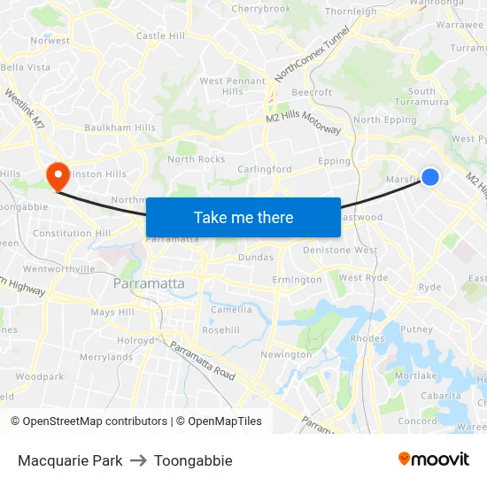 Macquarie Park to Toongabbie map