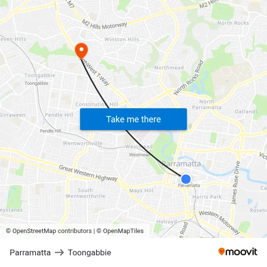 Parramatta to Toongabbie map