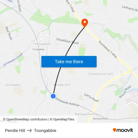 Pendle Hill to Toongabbie map