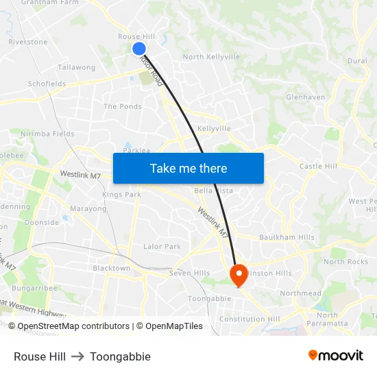 Rouse Hill to Toongabbie map
