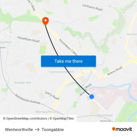 Wentworthville to Toongabbie map