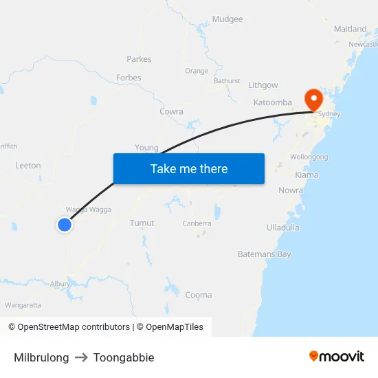Milbrulong to Toongabbie map