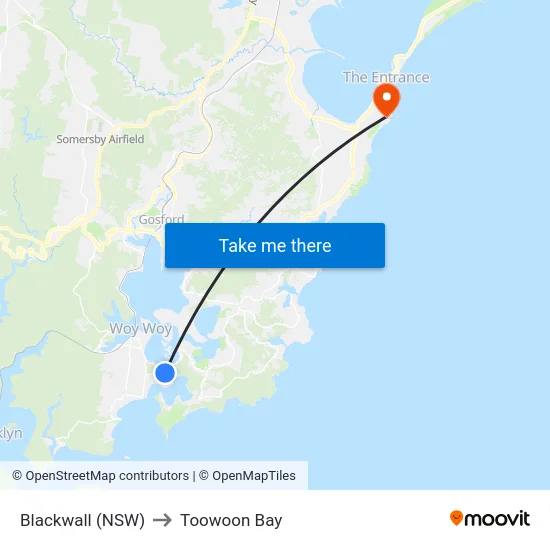 Blackwall (NSW) to Toowoon Bay map