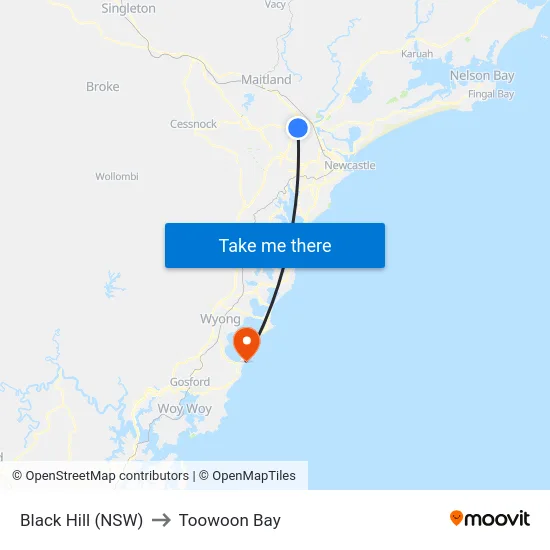 Black Hill (NSW) to Toowoon Bay map