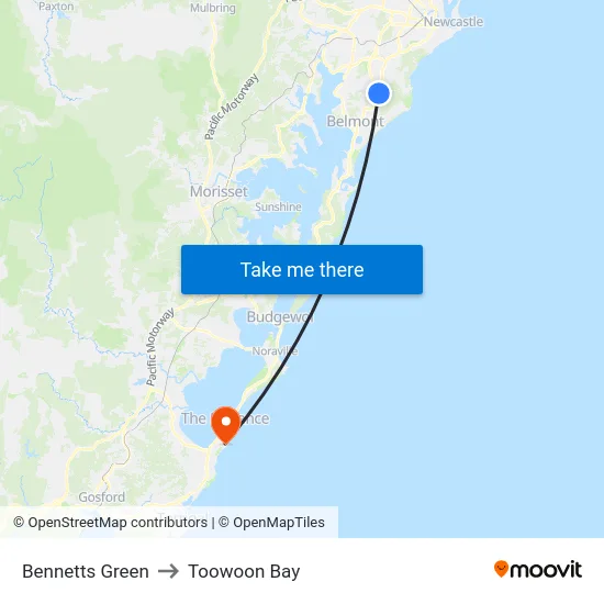 Bennetts Green to Toowoon Bay map