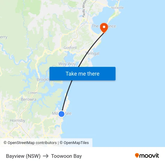 Bayview (NSW) to Toowoon Bay map