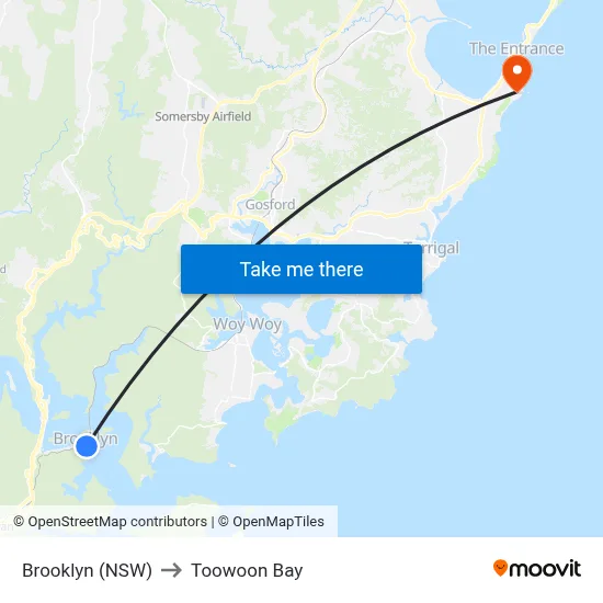 Brooklyn (NSW) to Toowoon Bay map