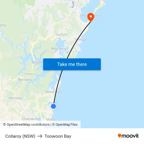 Collaroy (NSW) to Toowoon Bay map