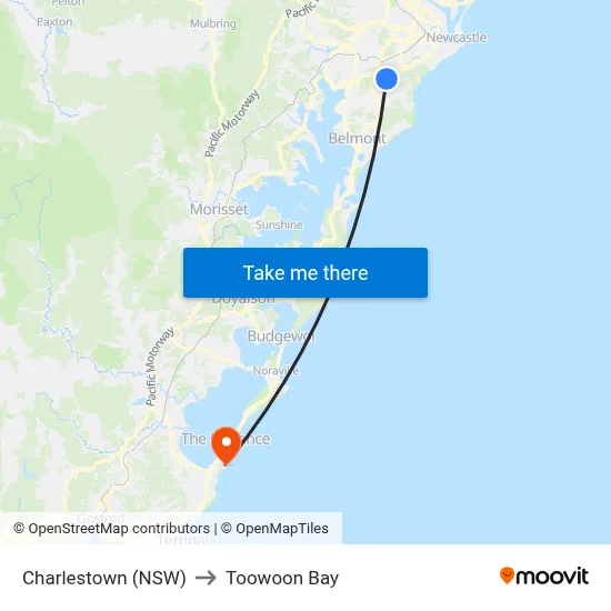 Charlestown (NSW) to Toowoon Bay map
