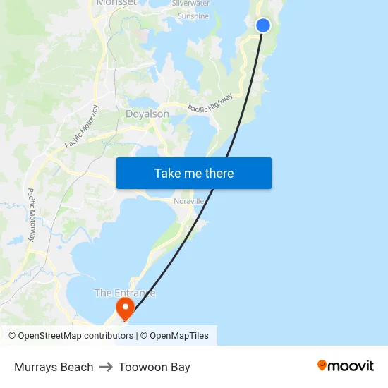 Murrays Beach to Toowoon Bay map