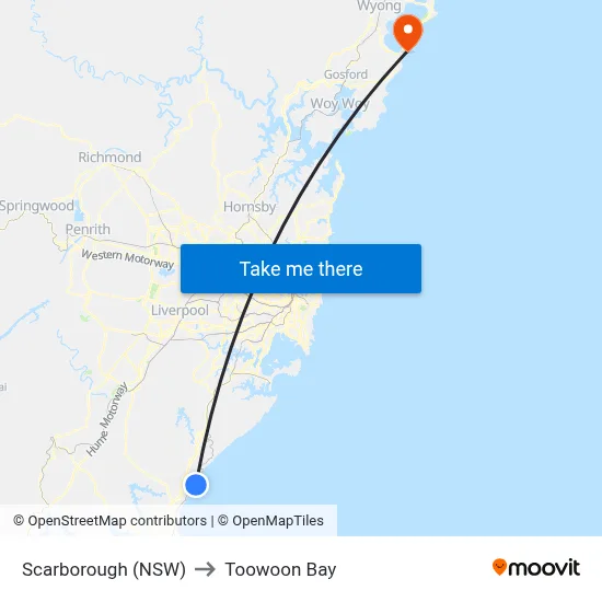 Scarborough (NSW) to Toowoon Bay map