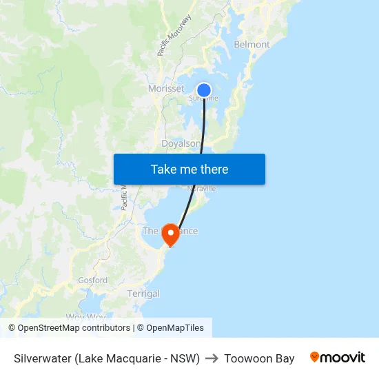 Silverwater (Lake Macquarie - NSW) to Toowoon Bay map