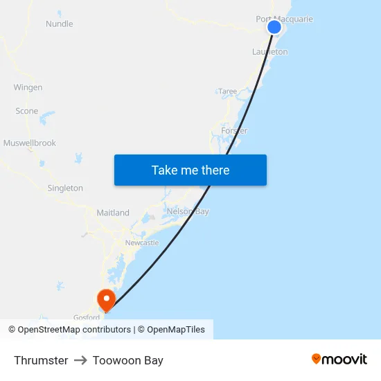 Thrumster to Toowoon Bay map