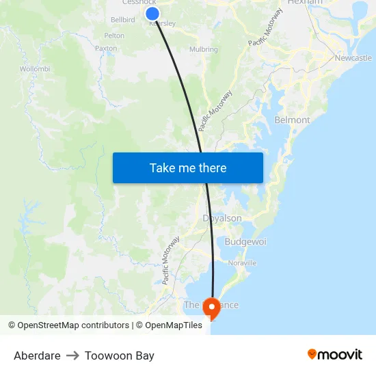 Aberdare to Toowoon Bay map