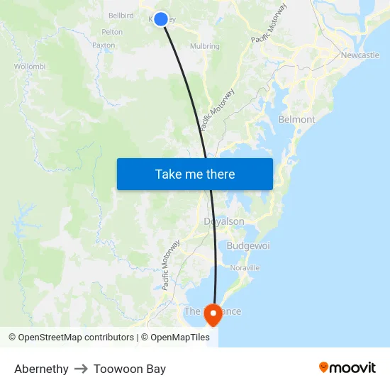 Abernethy to Toowoon Bay map