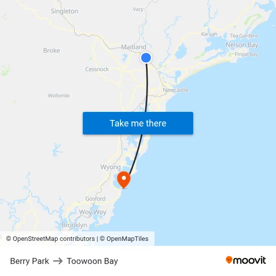 Berry Park to Toowoon Bay map