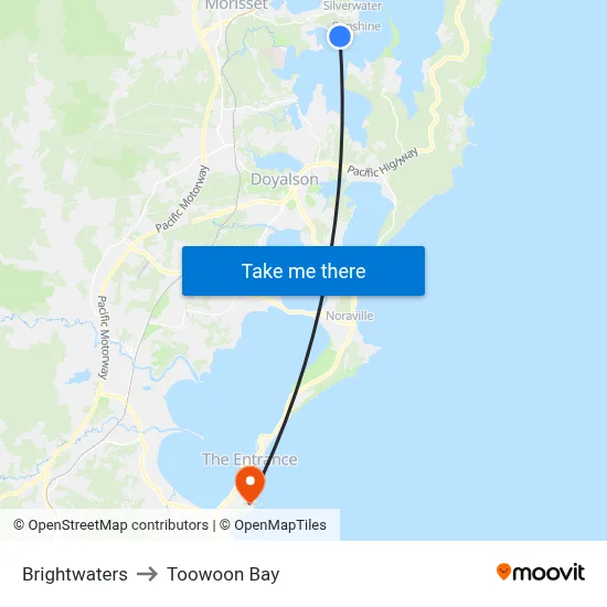 Brightwaters to Toowoon Bay map