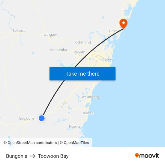 Bungonia to Toowoon Bay map