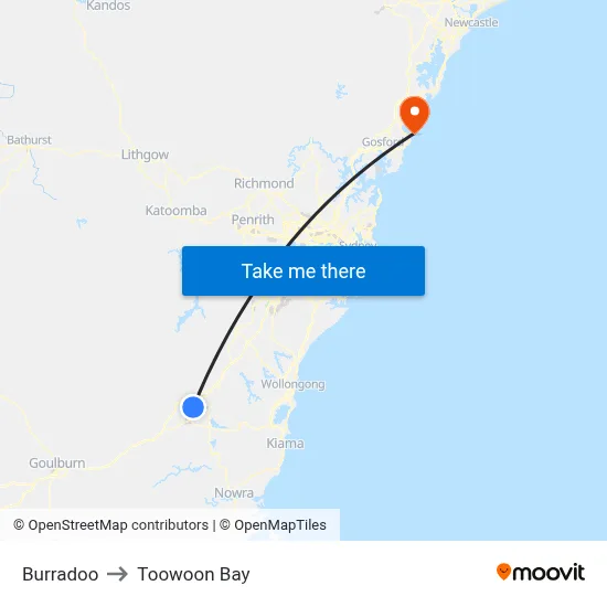 Burradoo to Toowoon Bay map
