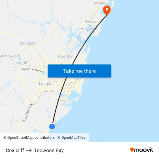 Coalcliff to Toowoon Bay map