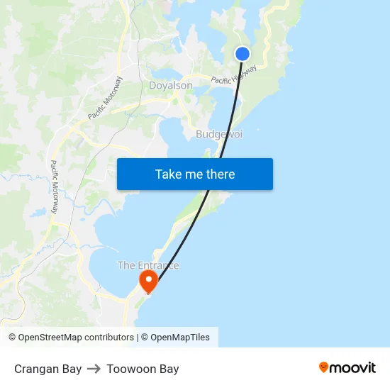 Crangan Bay to Toowoon Bay map