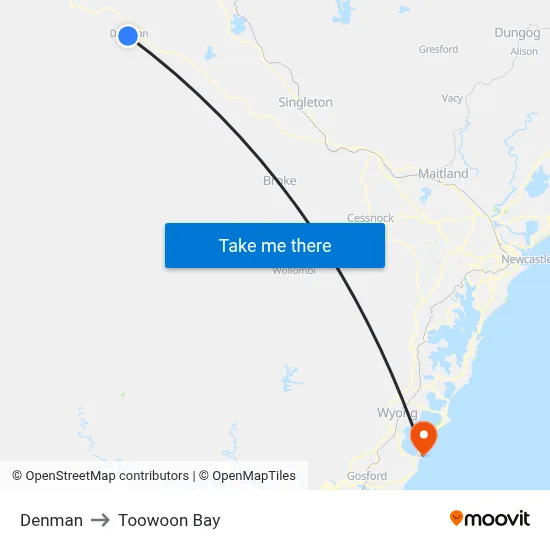 Denman to Toowoon Bay map